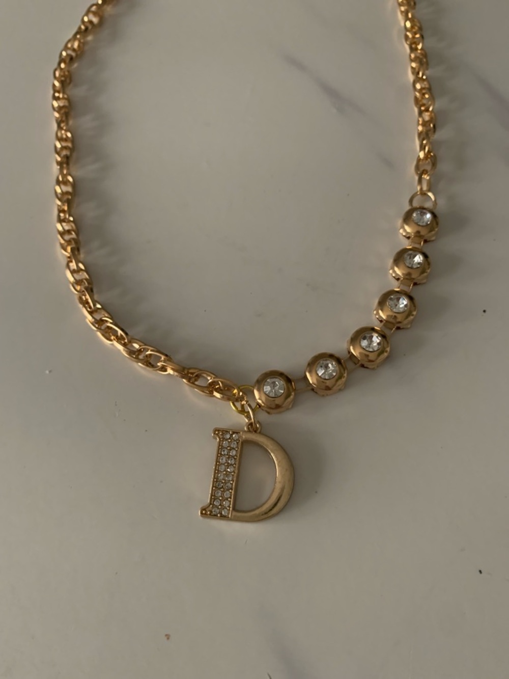 Gold Initial 'D' Cubic Zirconia Charm Necklace - Gold